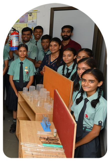 Senior students in the Surya chemistry laboratory