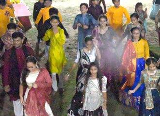Students dancing garba at the school Navratri celebration