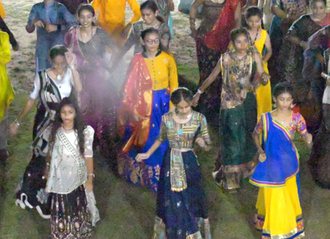 Students dancing garba at the school Navratri celebration