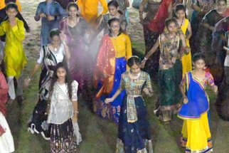 Students dancing garba at the school Navratri celebration