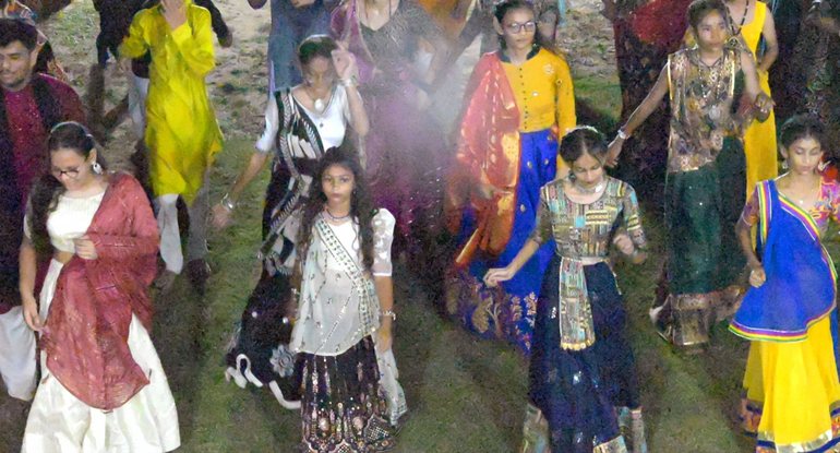 Students dancing garba at the school Navratri celebration