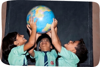 Students holding up a globe together