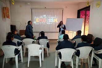 An English language lab session on the smart screen