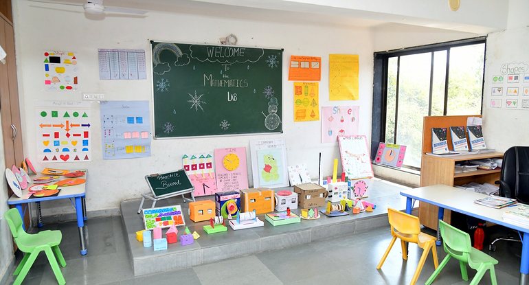 The maths lab, with shapes and learning material on display